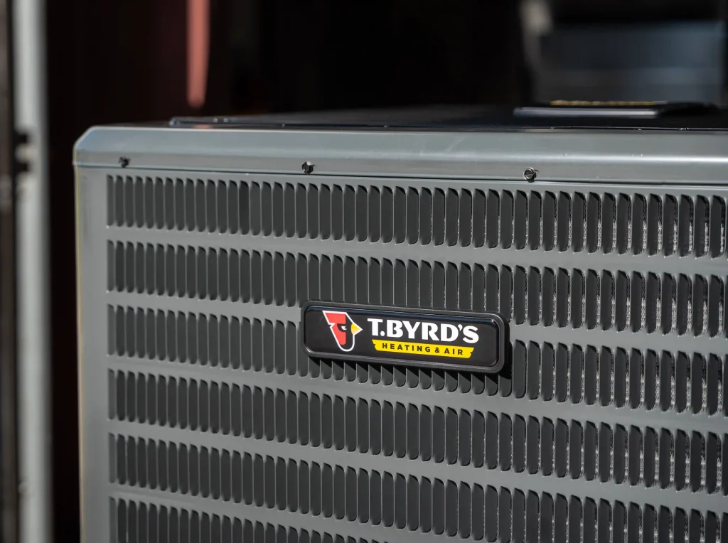 T. Byrd's Heating and Air place on an AC unit