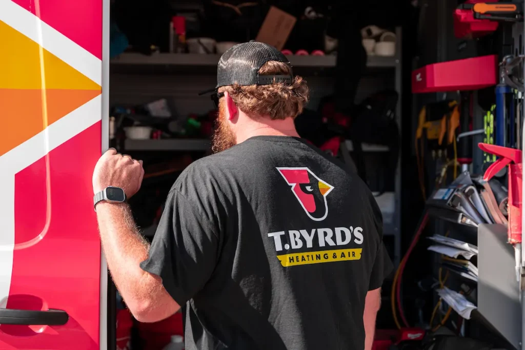 T. Byrd's HVAC technician looking at their truck tools